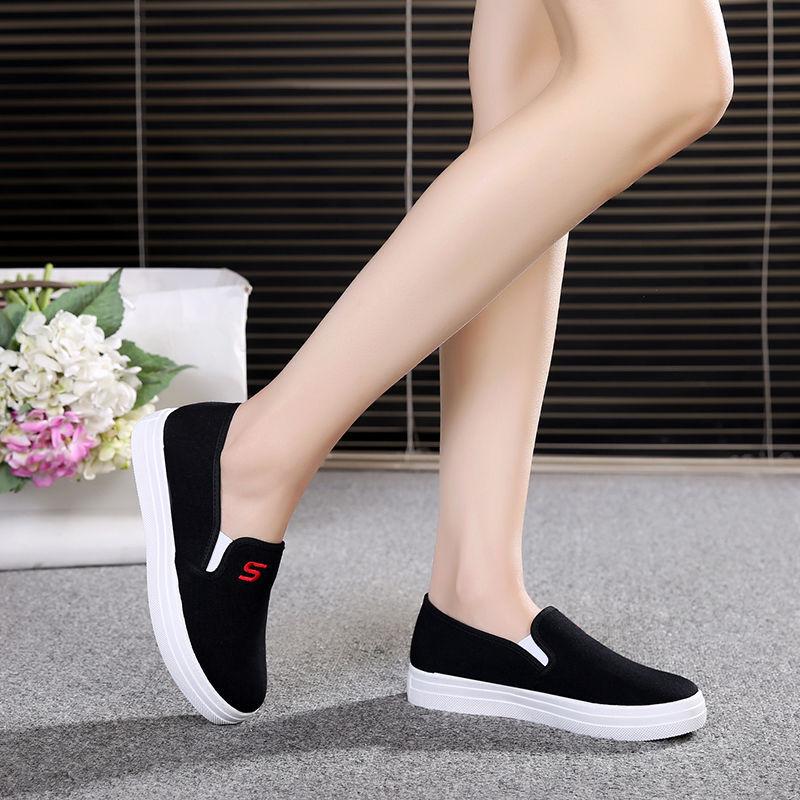 Fashion Black Loafers Slip On Ladies Shoes Flat Canvas 2024 Women Footwear New Trend Unique Promotion Cotton Korean With In Summer Sale