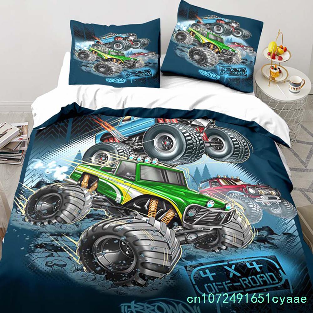 Monster Truck Bedding Cartoon Gift Twin Bedding Set 3 Piece Comforter Set Bed Duvet Cover Double King Cover Home Textile