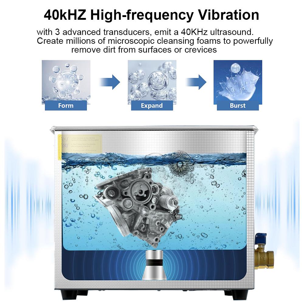 Limpador ultrassônico com aquecedor Máquina de limpeza ultrassônica para joias, óculos, ferramentas de laboratório, carburador de metal, peças de automóveis, peças de motor