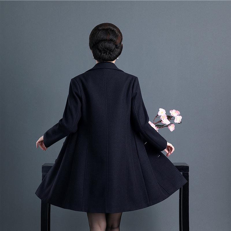 2023 Retro Mid-Length Woolen Coat - Fashionable Autumn/Winter for Middle-Aged & Elderly Women