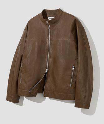 Agod Leather Standard Biker Jacket [Brown]