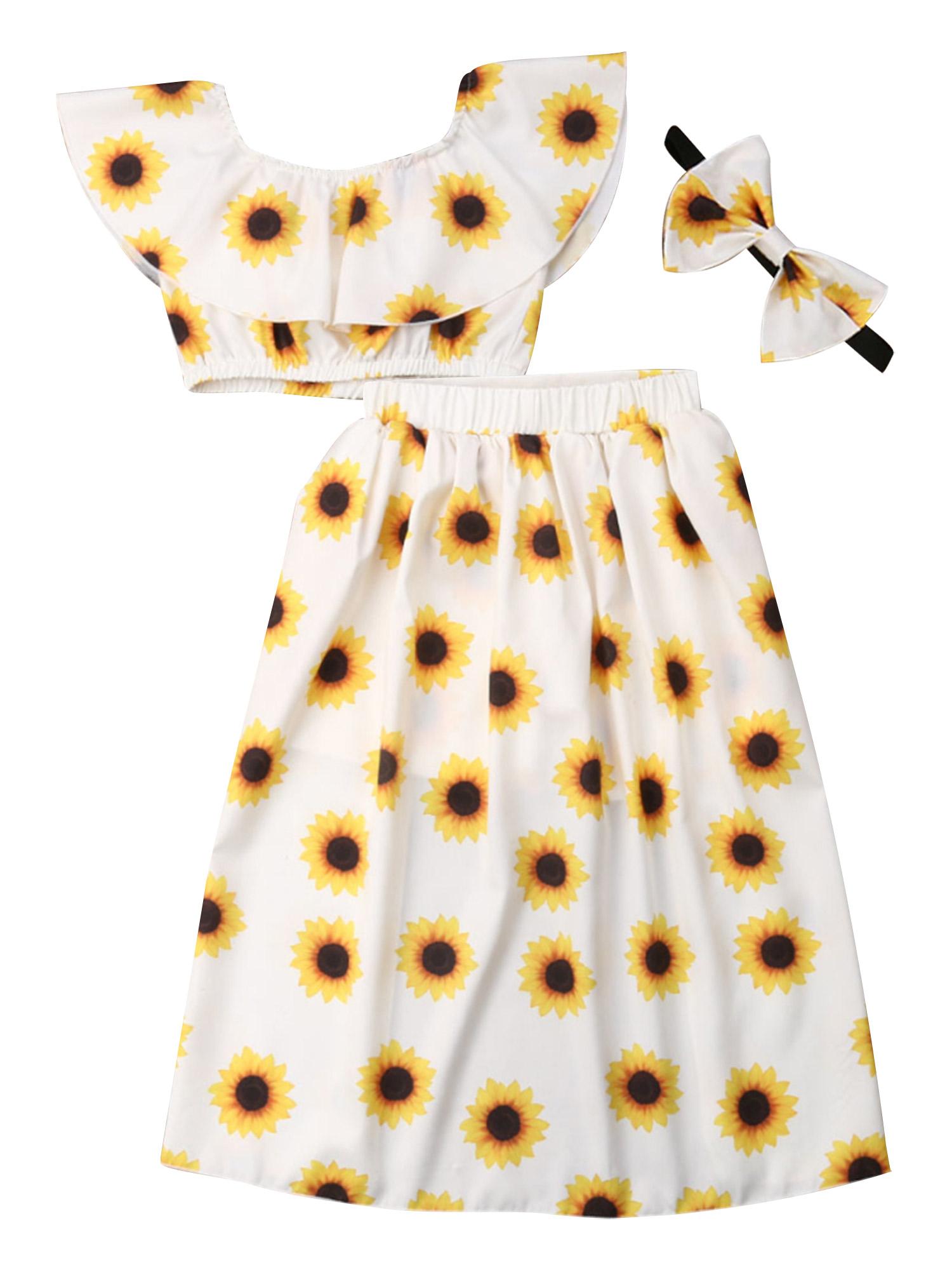 3 шт. Летний наряд для девочки Топ с рюшами с принтом для малыша Юбка Повязка на голову