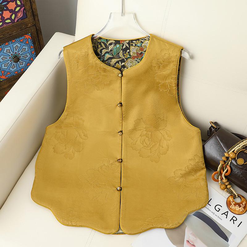 Double-Sided Retro Song Brocade Jacquard Vest for Women – Chinese Style, Tang Suit Inspired.