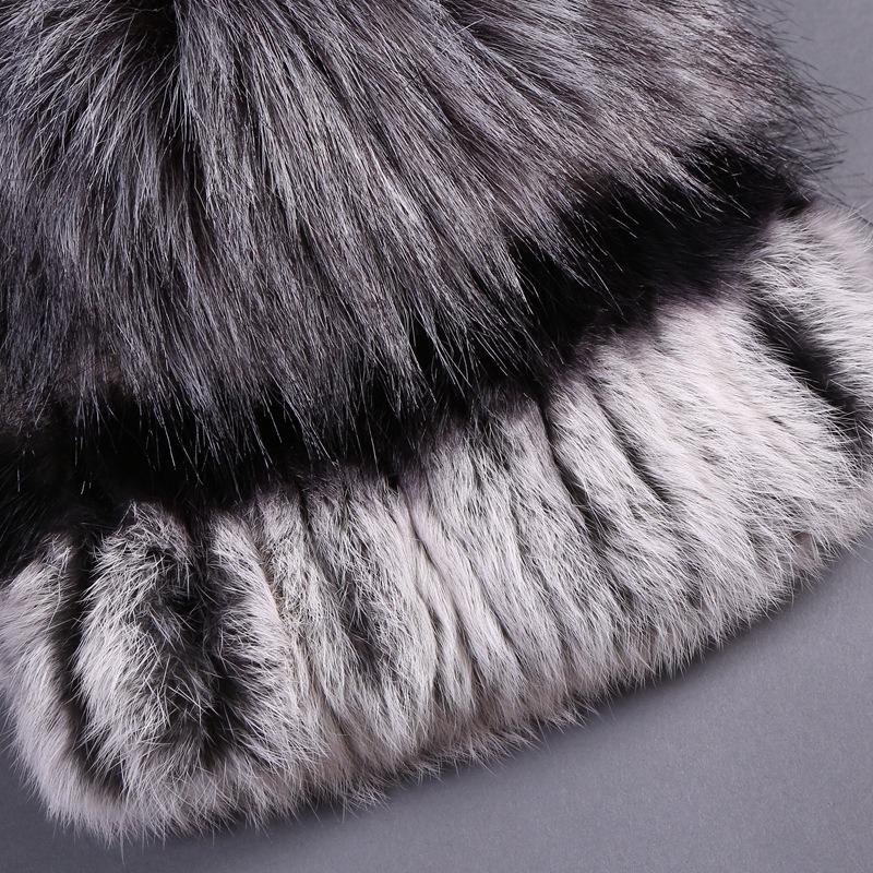 Autumn and Winter Women's Rabbit Fur Cap Casual Warm Ear Protection Knitted Caps