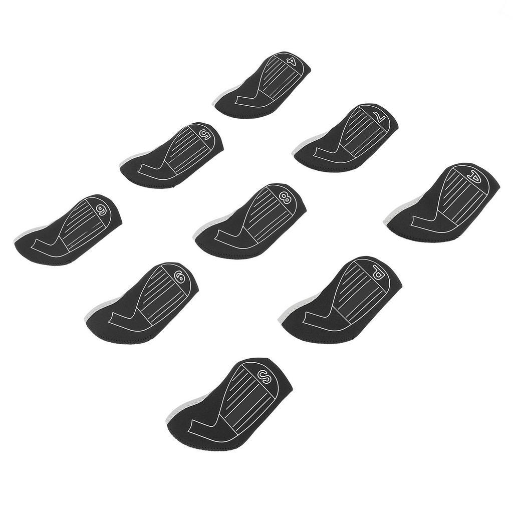 9PCS Club Head Covers Set Soft Fabric Shockproof Anti Slip Protective Headcovers for Iron Clubs Blac
