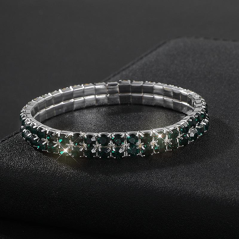 Full Diamond Bracelet Exaggerated Rhinestone Bracelet Bridal Crystal Two Rows Elastic Line Bracelet Female