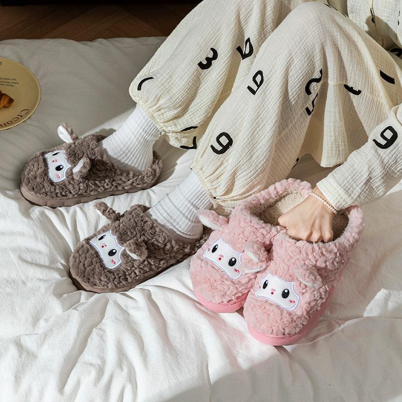 Cute cartoon velvet cotton slippers women's autumn and winter new indoor home soft bottom non-slip warm fluffy slippers