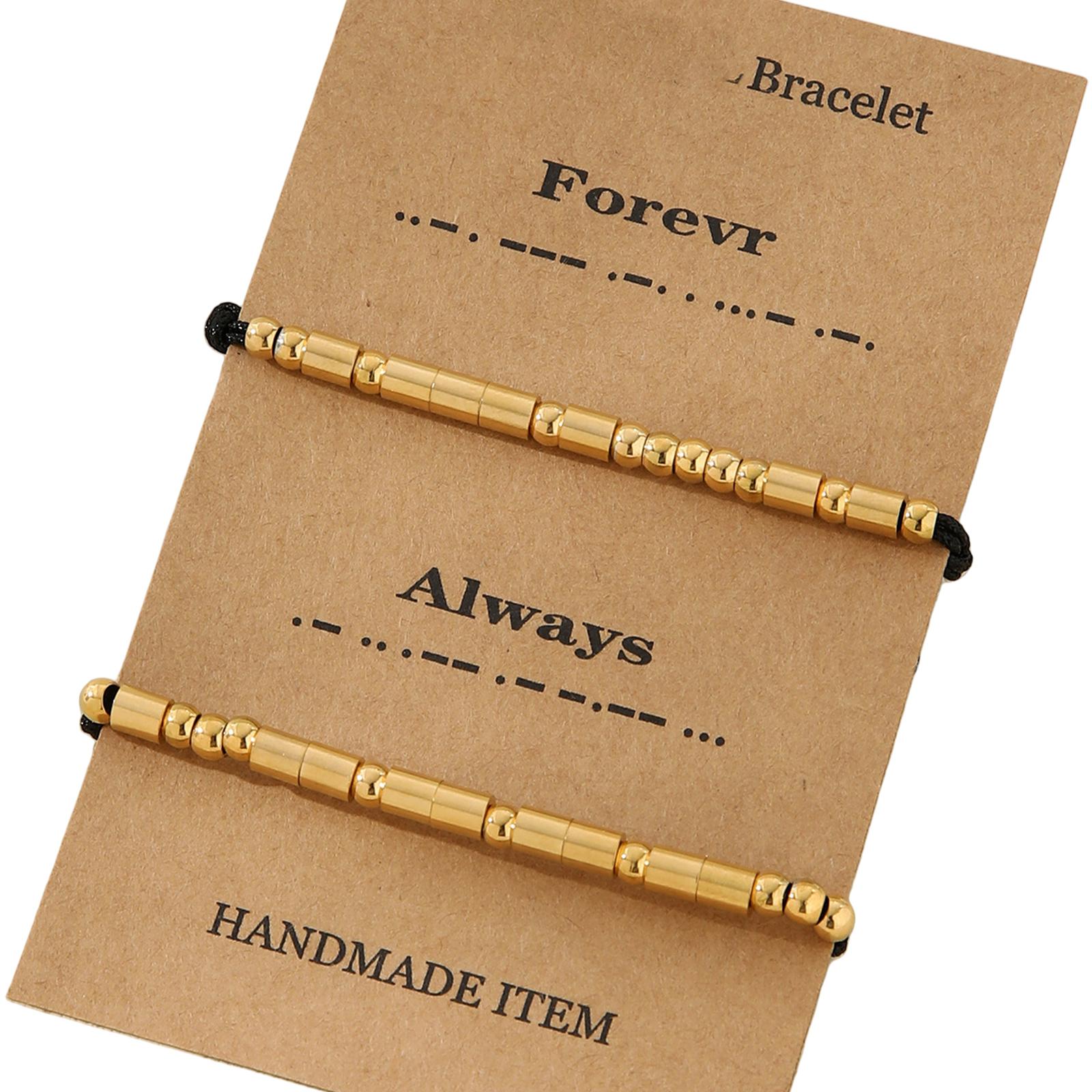 

Set of 2 Fashionable Morse Code Couple Bracelets Stainless Steel Texture Unique Bracelet for Youthful and Stylish Lover золотий