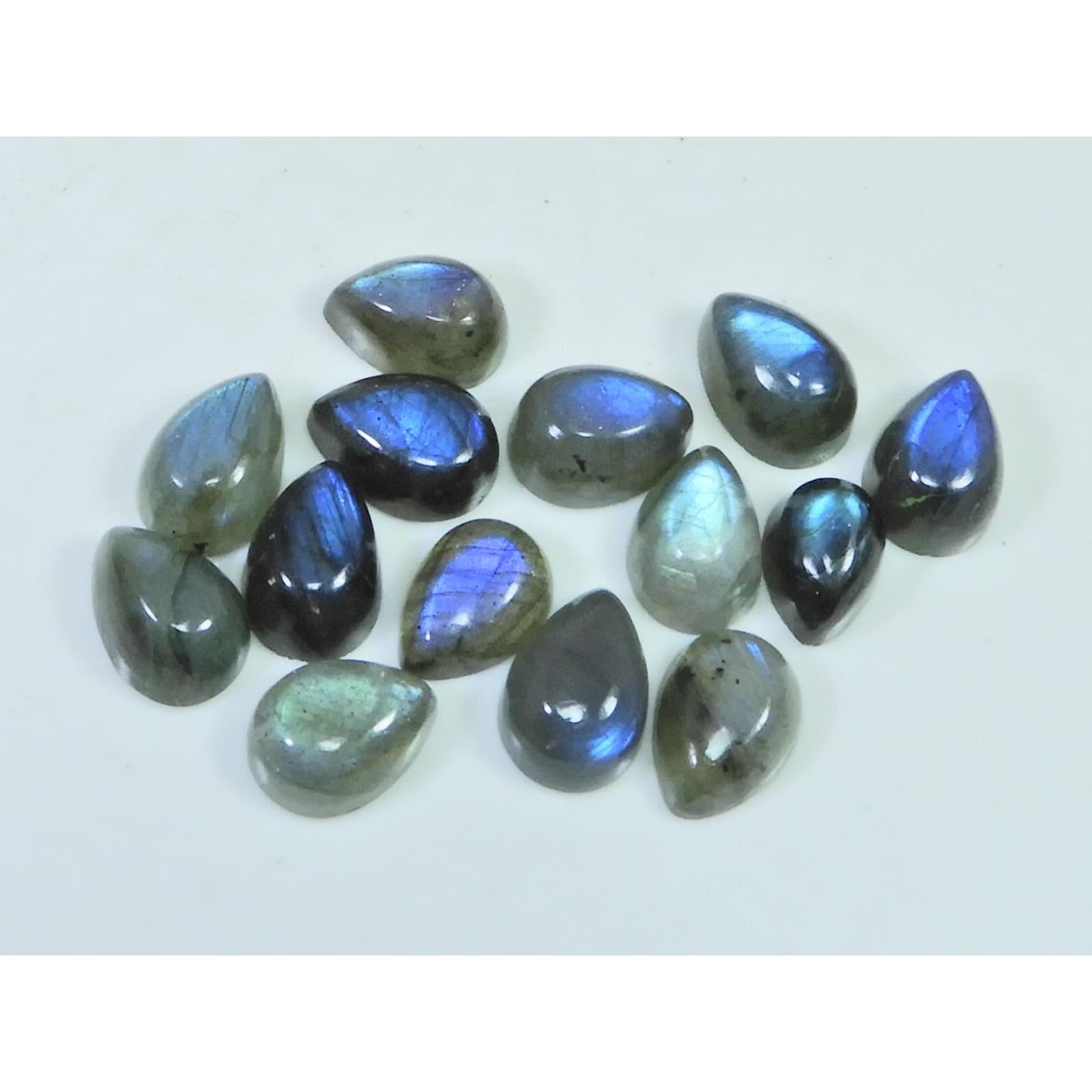 08X11MM Natural Labradorite Blue Fire Pear Cabochon Loose Gemstone 14Pcs Lot C-1117