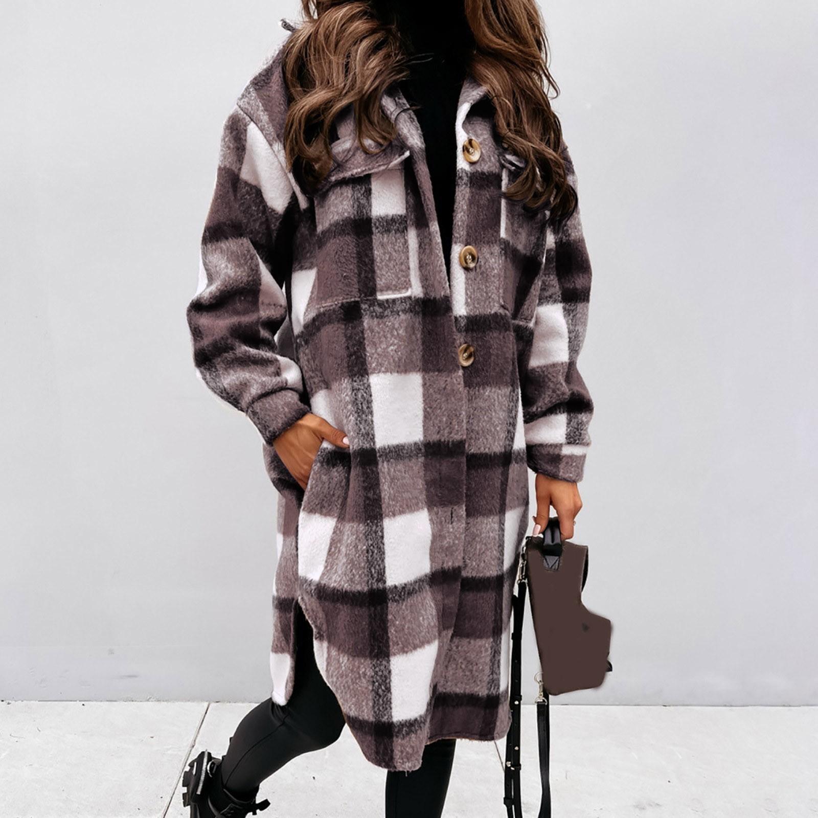 

Женская повседневная клетчатая рубашка с длинными рукавами и пуговицами, негабаритная рубашка, куртка, пальто, верхняя одежда с карманами S кофейный
