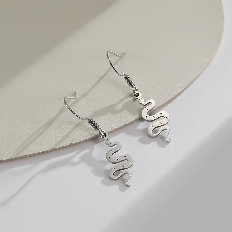 2025 Zodiac Snake New Year Earrings: Stainless Steel Hollow Pendant Fashion Jewelry