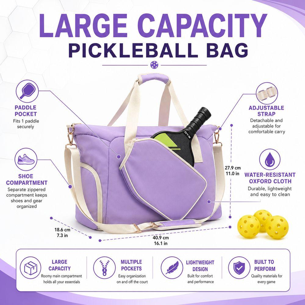 Large Capacity Pickleball Paddle Bag with Shoe Compartment Pickleball Racket Shoulder Bag