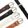 Simple Solid Color Metal Buckle No Punching Imitation Leather Woven Women Belt
