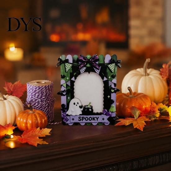 Halloween Photo Frame Wooden Frame, Cute Ghost Butterfly Cat Tabletop Decor Display Slot with Stand, Sweet Kawaii Pumpkin Picture Holder for