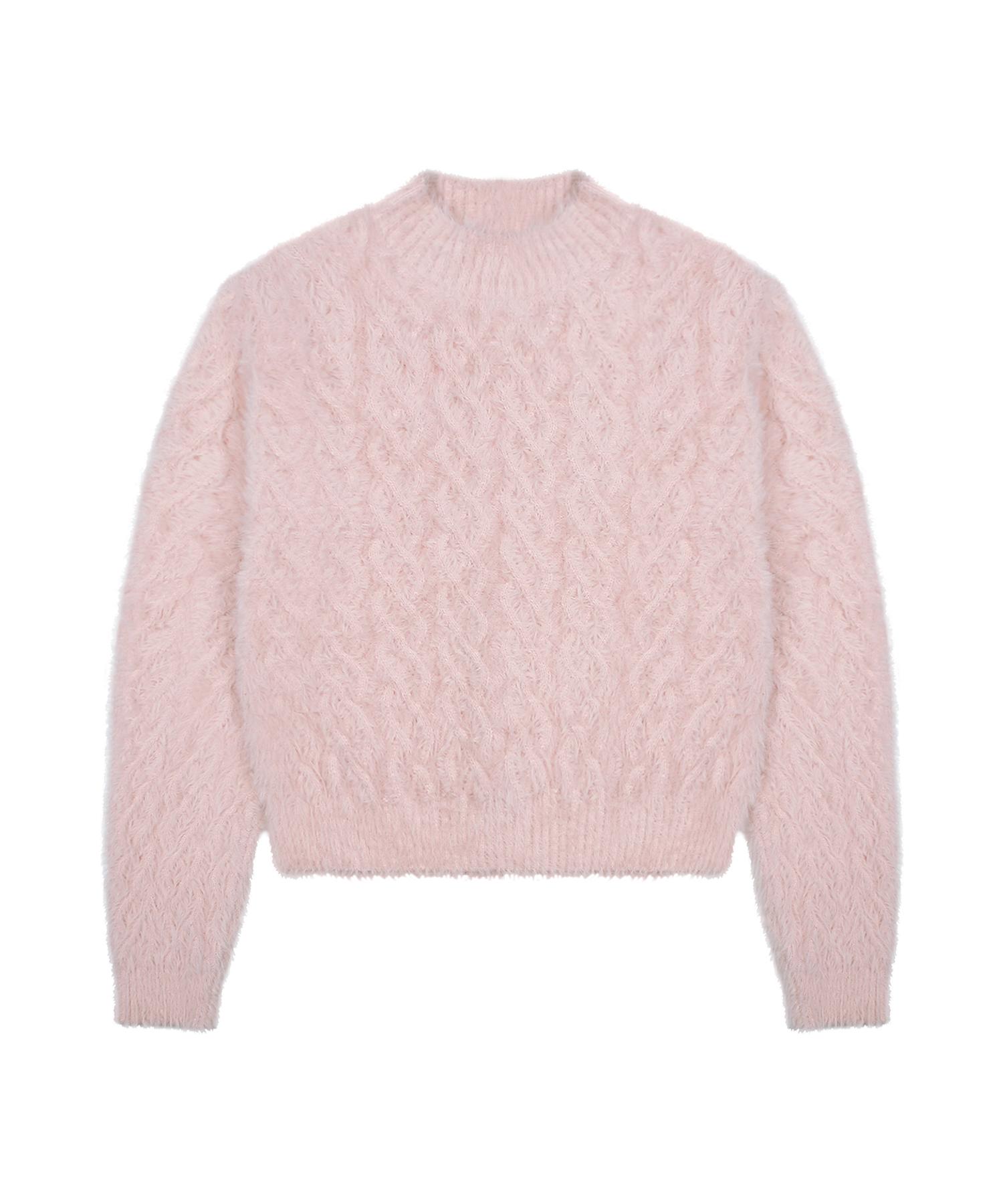 Lunakihu Wxk014 Loose Cable Knit Pullover Hairy Knit (Light Pink) Light Pink/1