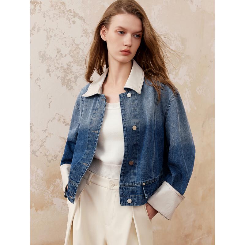 ELLE Women s Retro Gradient Denim Jacket L