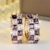 Exquisite Square White Black Zircon Chessboard Hoop Earrings for Women Vintage Golden Wedding Jewelry Gifts
