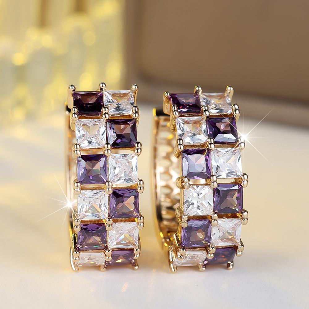 Exquisite Square White Black Zircon Chessboard Hoop Earrings for Women Vintage Golden Wedding Jewelry Gifts