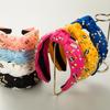 Women Fun Sports Football Embellished Headband Pearl Rhinestones Jeweled Headband Wide Top Knotted Hairband Headpiece