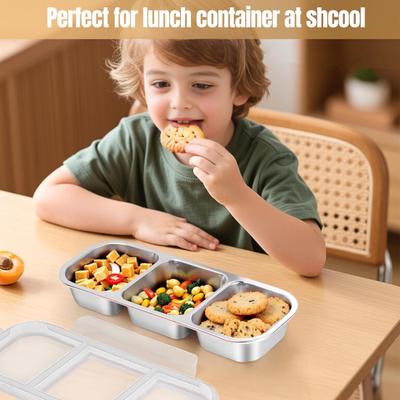 Stainless Steel Snack Containers Reusable 3 Compartment Condiment Box with Lids Food Storage Sauce Cups for School Travel