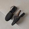 French Woven Cut-Out Chunky Low Heel Closed-Toe Sandals for Women - Summer Versatile Single Strap Round Toe Backless Shoes