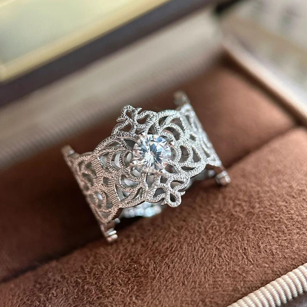 925 Sterling Silver Rings for Women Couple Minimalist Handmade Simple Wide Hollow Ring Fine Jewelry Gift Prevent Allergy