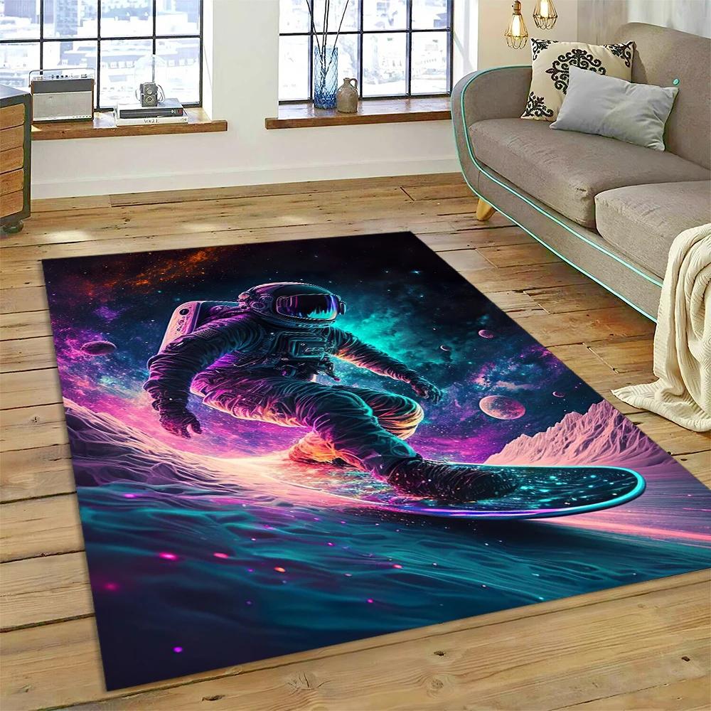 Weltraum Astronaut Universum Raumfahrer Cartoon Teppich Teppich für Zuhause Wohnzimmer Schlafzimmer Sofa Fußmatte Dekor, Kinderbereich Teppich Rutschfest