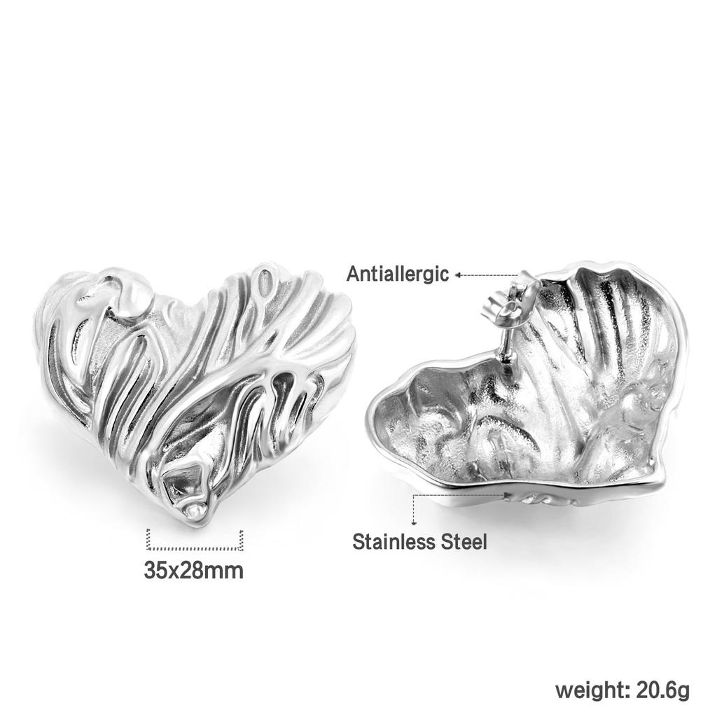 Fashion Jewelry Love Stud Earrings Creative Irregular Folds Texture Heart Earrings Stainless Steel Gold Plated Earrings