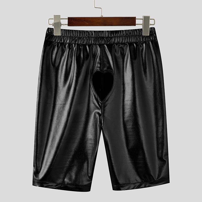 INCERUN Women Men Glitter Shorts Elastic Waist Back Hollow Fitted Mini Pants