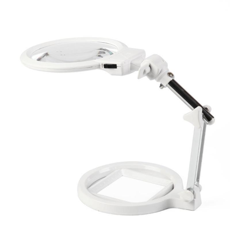 Lente d'ingrandimento da scrivania con illuminazione, grande formato 130 mm, pieghevole, 2x 6x, lampada da tavolo, occhiali d'ingrandimento con scala LED, terza mano, lente d'ingrandimento