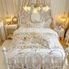 G5Z Princess Heart Cotton Four-Piece Bedding Set with Ruffled Skirt