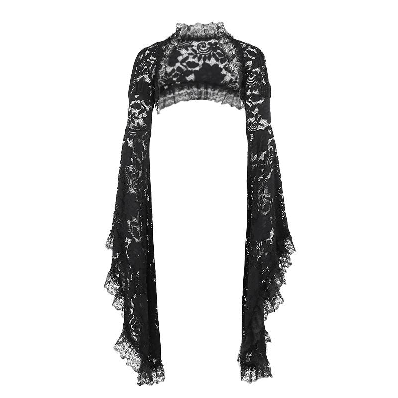 Gothic Floral Lace Shrug Long Flared Bell Sleeve Open Front Cropped Bolero Cardigan For Lolita Wedding Cosplay Photoshoot