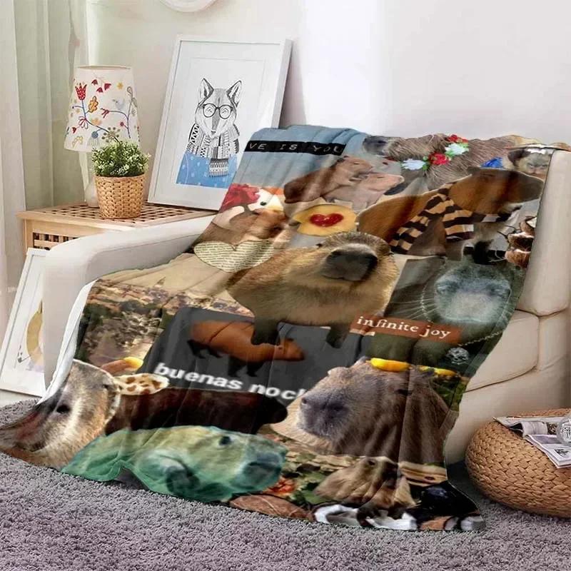 Kawaii The Capybara Club Home Cartoon Printed Blanket Picnic Blanket Warm Flannel Soft and Comfortable Home Travel Birthday Gift