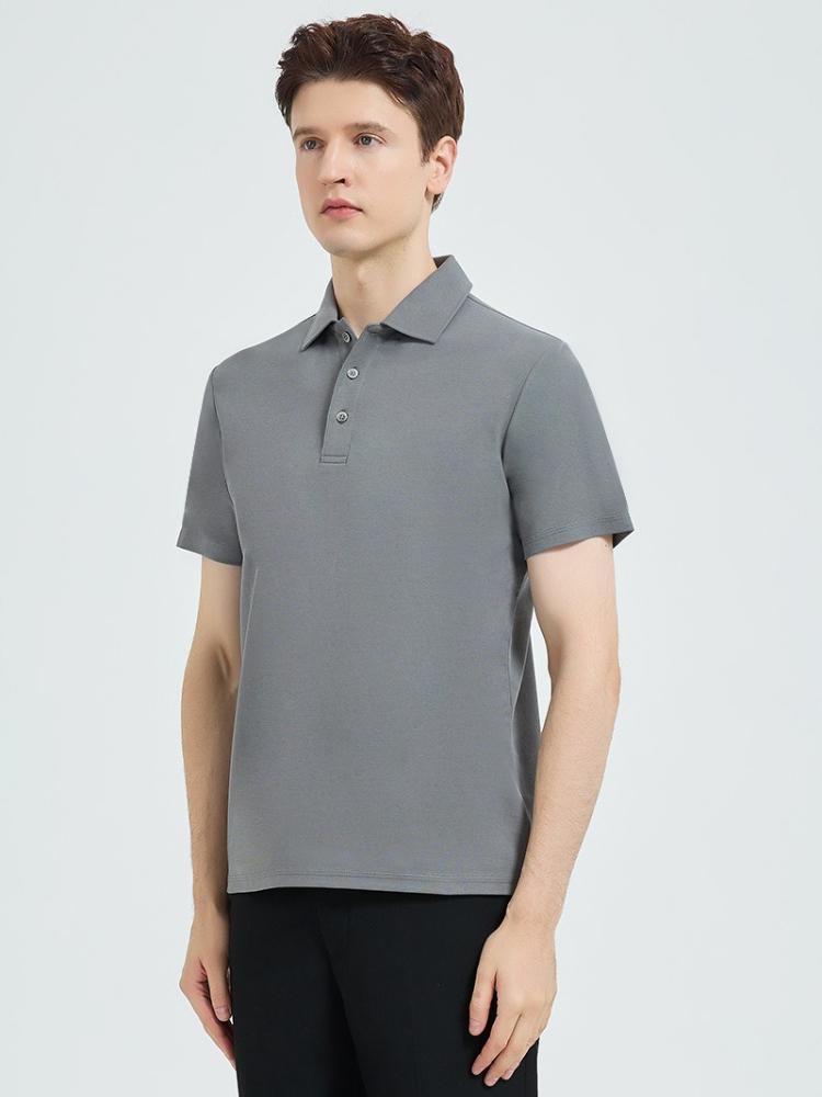 Baumwolle Beidseitig Nahtloser Kragen Revers T-Shirt Baumwolle Kurzarm Minimalistisch Leicht Atmungsaktiv Sommer Lässig Business T-Shirt