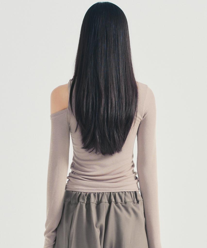 Nigaennikol Twist Cut Out Ribbed Sleeve Top_Brown