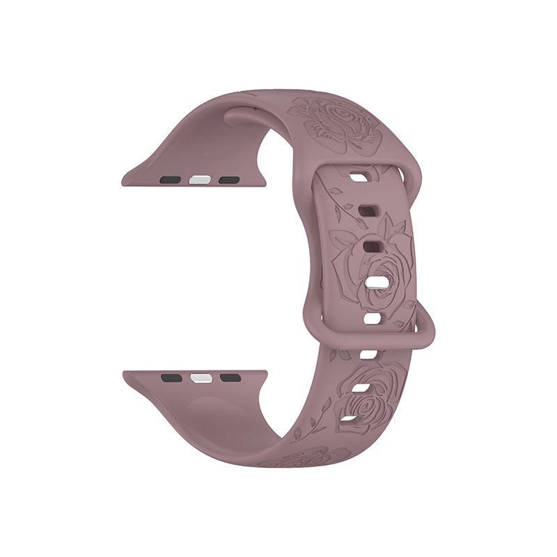 Apple Rose Pattern Silicone Watch Strap for 9th Gen Apple Watch, Laser Engraved Design with Eight-Shaped Buckle