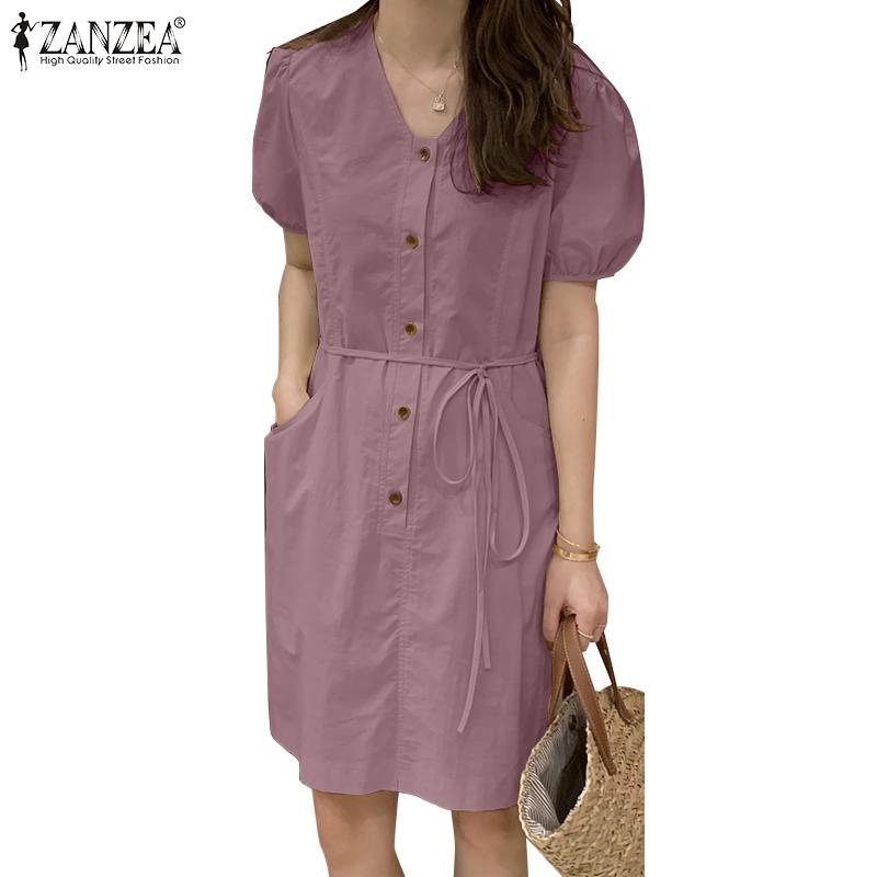 

ZANZEA Женское повседневное летнее платье с коротким рукавом и круглым вырезом