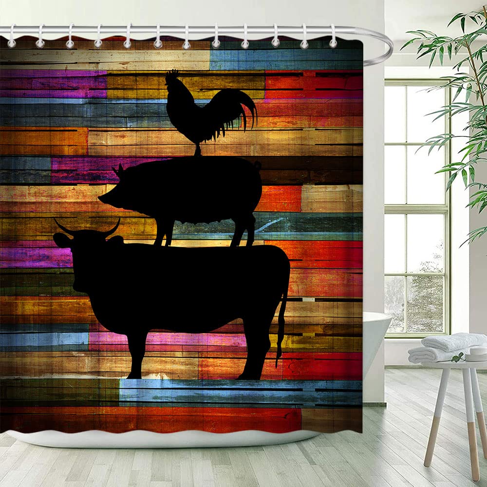 Geyik Duş Perdesi Renkli Hayvan Siluet Noel Elemanları Ahşap Plakalar Tema Kumaş Kumaş Banyo Dekor Kanca ile Set