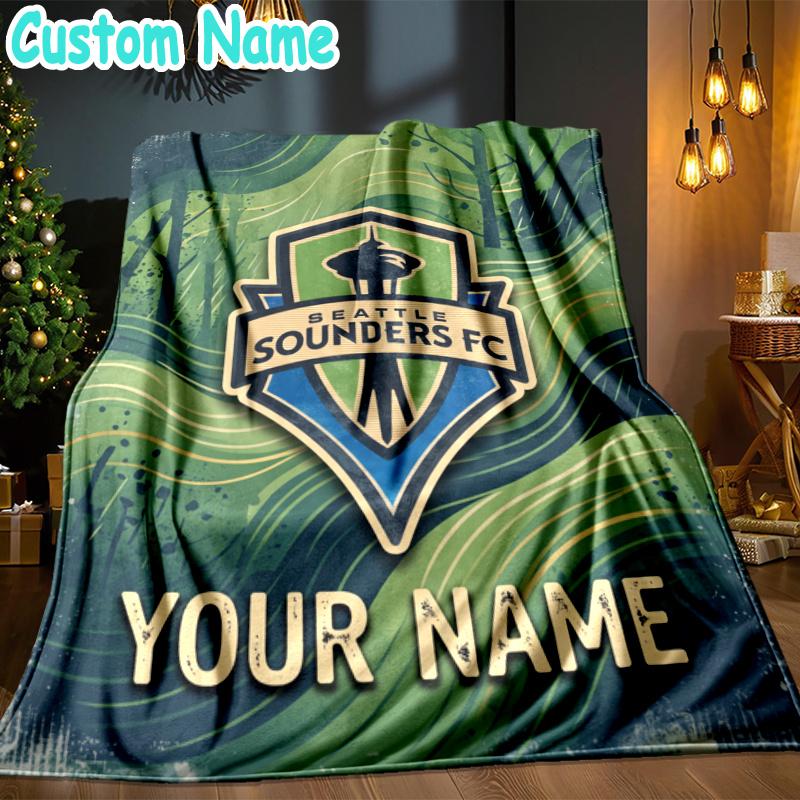 Custom Name Seattle Sounders Fc Crest Throw Blanket - Perfect for Couch, Bed, Office, and outdoor Travel - Ideal Gift for Christmas & Holidays