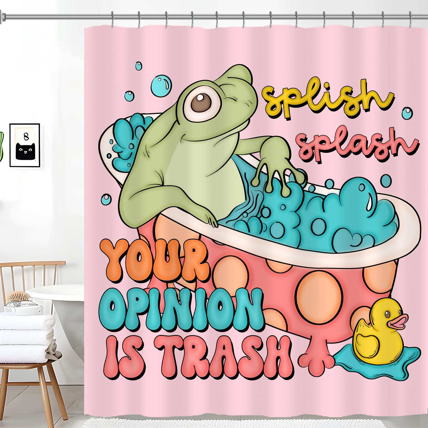 

Funny Frog Shower Curtains, Humor Sarcastic Froggy Shower Curtain, 72 x 72 Inch Splish Splash Your Opinion is Trash Waterproof S 160x180cm