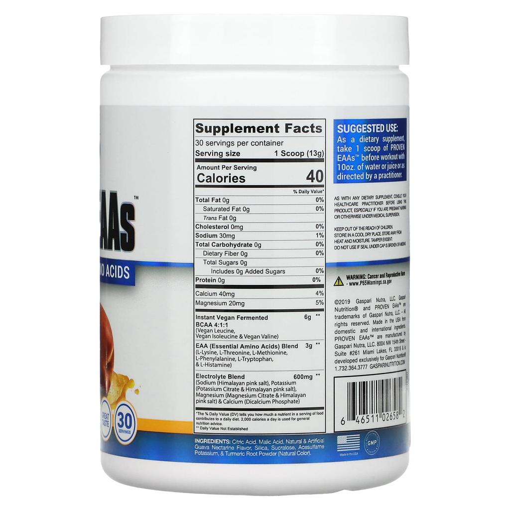 Gaspari Nutrition, Proven EAAs™ with 9 Essential Amino Acids, Guava Nectarine, 13.75 g (390 g)