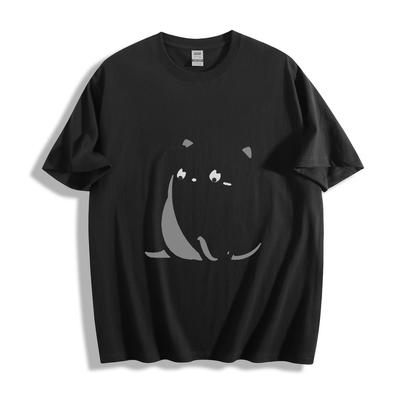 T-shirt Grafica Minimalista Gatto Cartone Animato Grigio