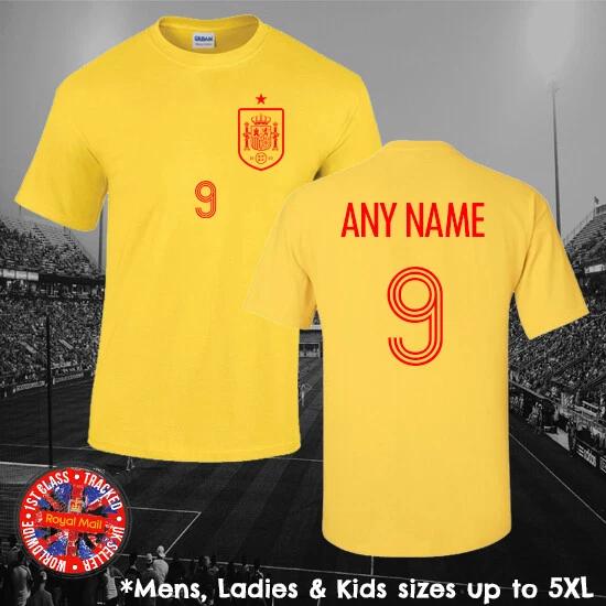 Spain Personalised Football T-shirt Euros Mens Ladies Kids Gift Soccer España S
