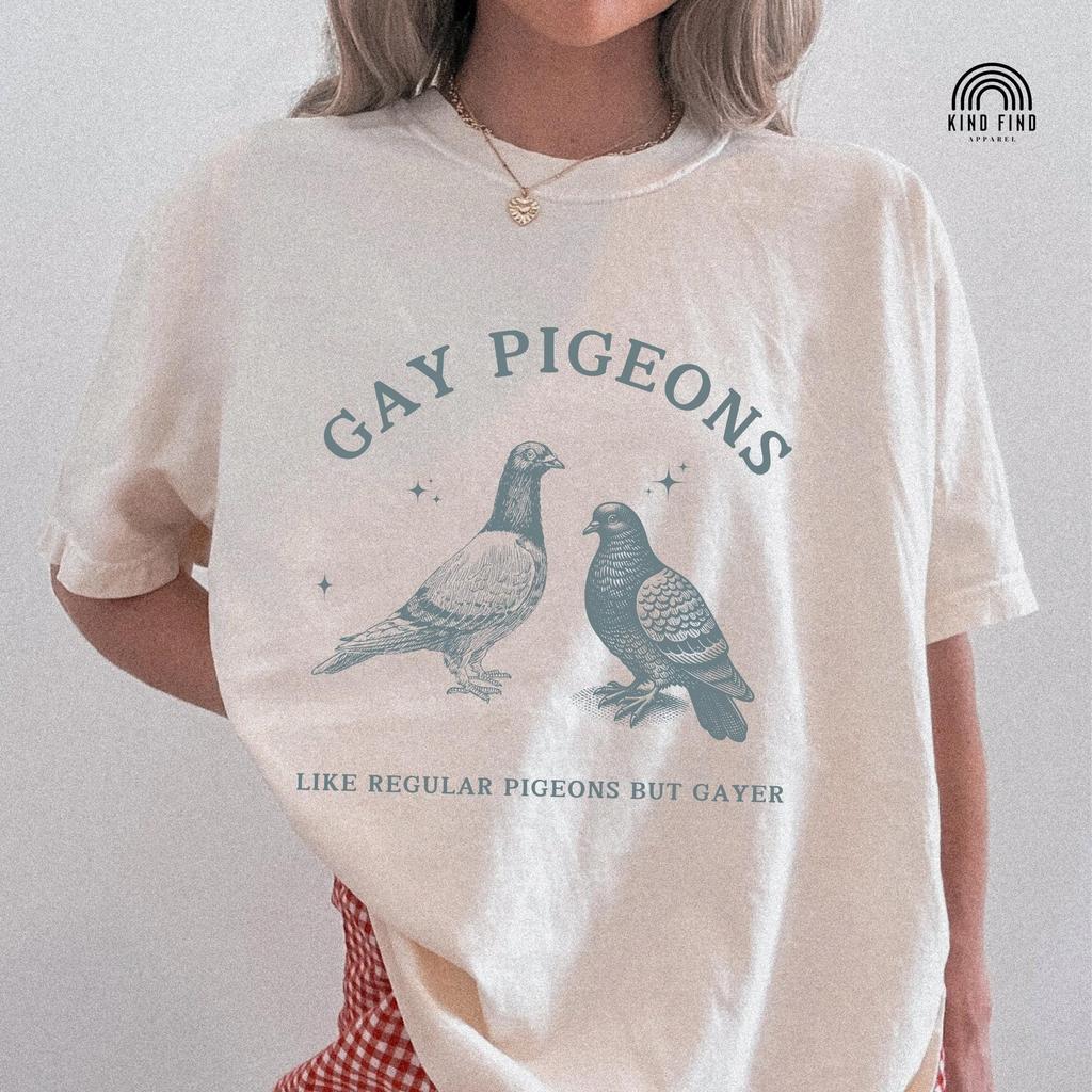 GAY PIGEON SHIRT, Vintage Queer Shirt, Funny Lesbian Shirt, Gay Gift, Random Funny Pigeon Tshirt, Trendy Lgbtq 90's Pride Tshirt
