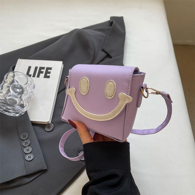 Cute Small Smile Face Color Block Pu Shoulder Bag With Magnetic Closure