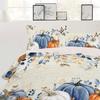 Fall Blue Pumpkins Duvet Cover Set 3 Pieces Thanksgiving Orange Gray Botanical Rustic Bedding Sets