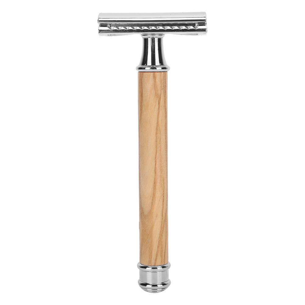 Double Sided Manual Razor Wooden Handle Non Slip Close Fitting Portable Shaving Knife Silver