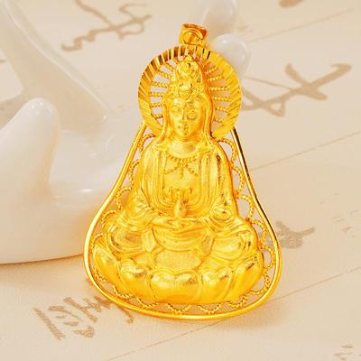 Ciondolo Dorato Guanyin da Donna: Amuleti Bodhisattva Portafortuna Stile Etnico.