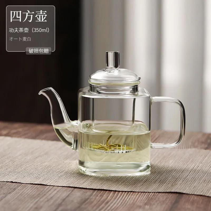 Premium Chinese Square Glass Teapot – Explosion-Proof, Heat-Resistant, Tea-Water Isolation
