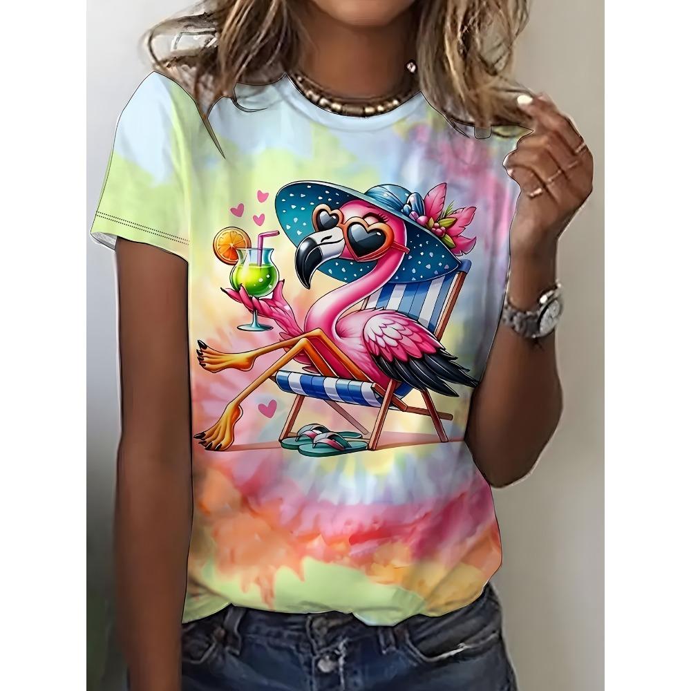 2026 Sommer Rundhals Damen T-Shirt Mode 3D Hawaiianischer Papagei Vogel Druck Kurzarm Cartoon Lässig
